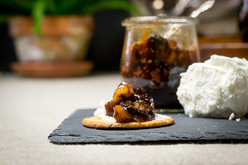 Dried Fig Jam Recipe: Meyer Lemon and Dried Fig Conserves with Goat Cheese on a cracker