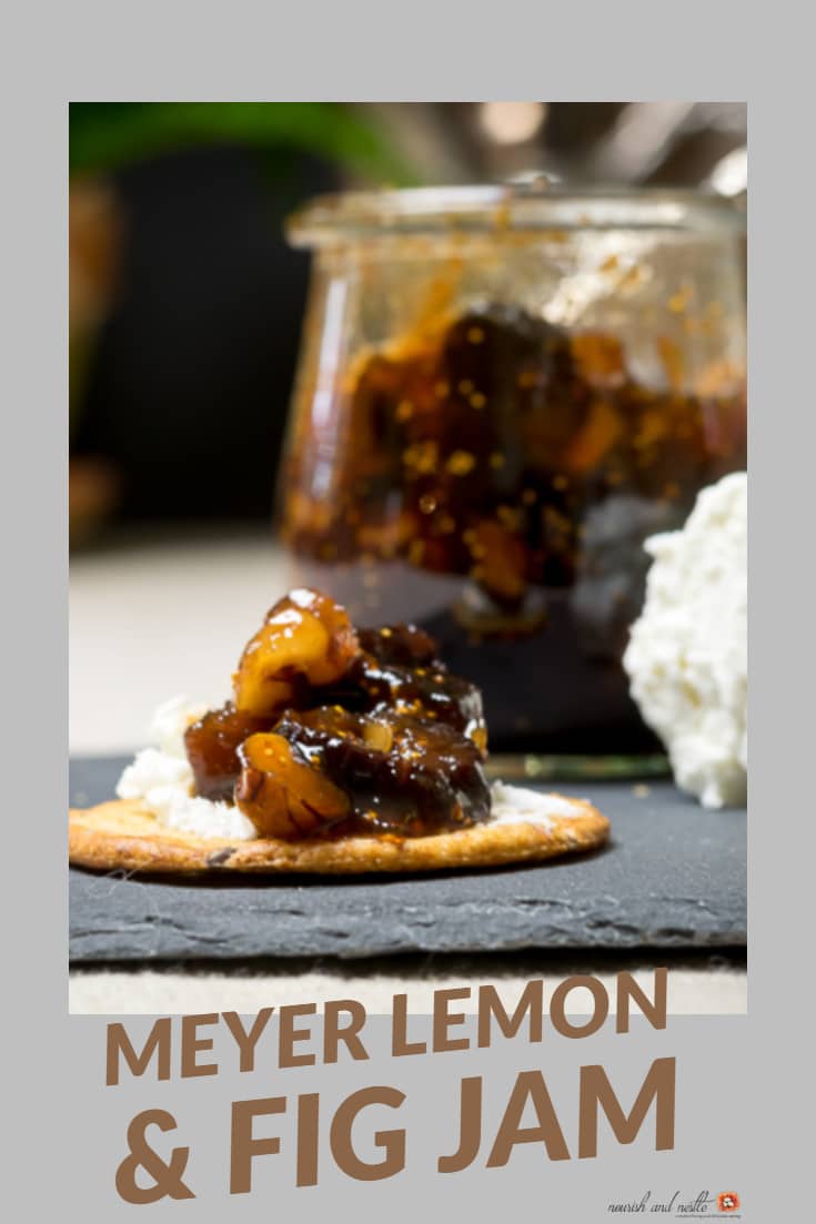 A dollop of Meyer Lemon and Fig Jam on a cracker with goat cheese