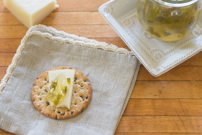 Jalapeno Pepper Jelly with cheese and crackers...easy and perfect appetizer.