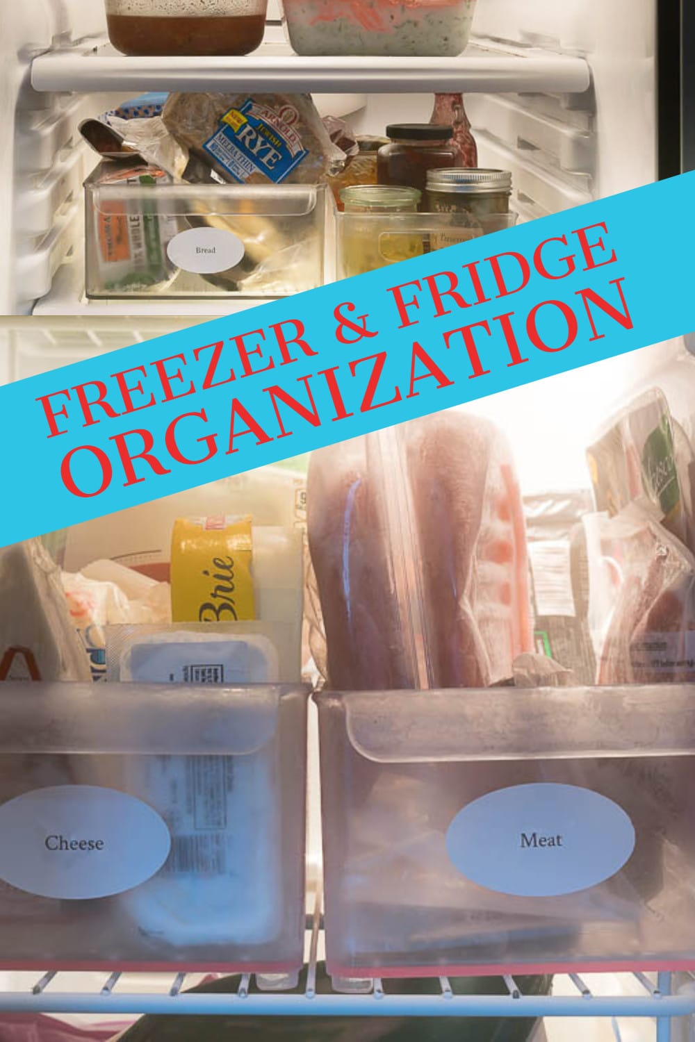 Images of bins in freezer and refrigerator for Freezer and Refrigerator Organization