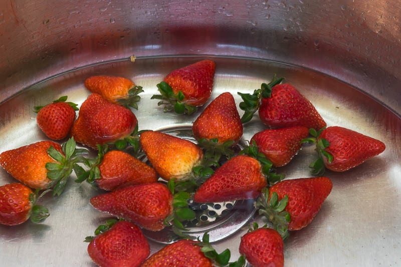 strawberries in sink