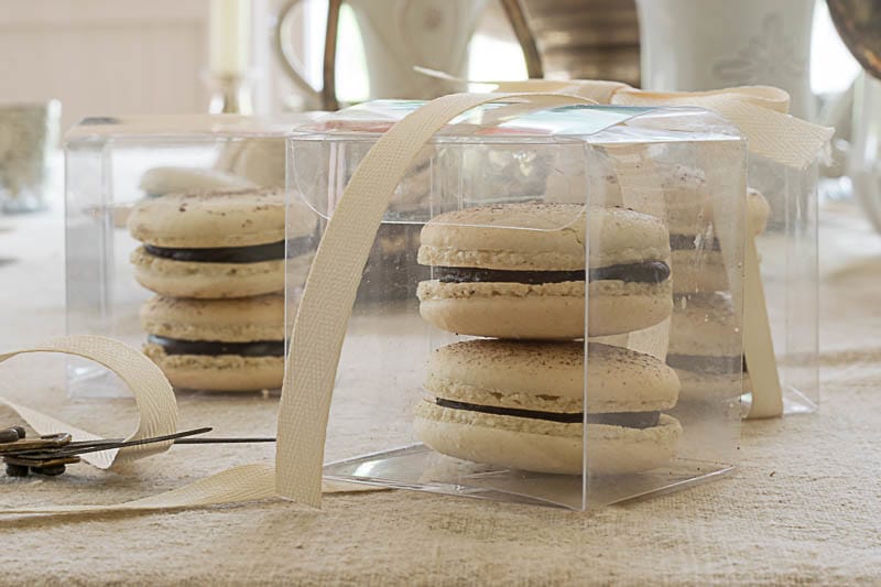 French Macaron Recipe: Espresso Chocolate Macarons packaged in a gift box 