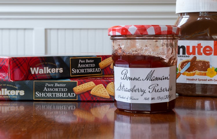 Ingredients for Decorated Shortbread Cookies includes Walker Shortbread Cookies, Strawberry Jam and Nutella