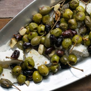 Feta and Roasted Olives Appetizer on Tray