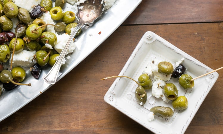 Individual serving of Roasted Olives with Feta