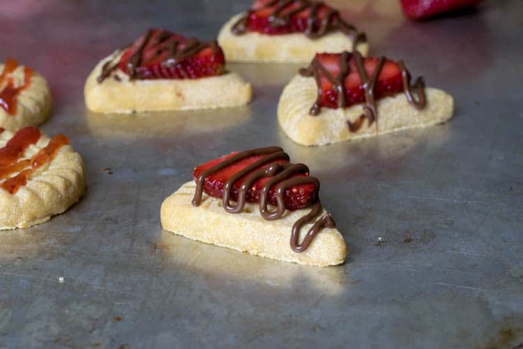 Closeup of Walkers Shortbread with Strawberry and Nutella