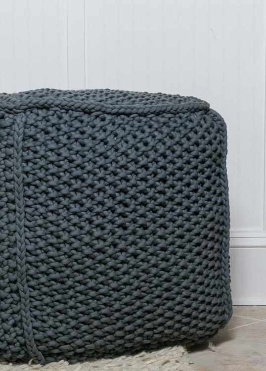 closeup of knit pouf cube