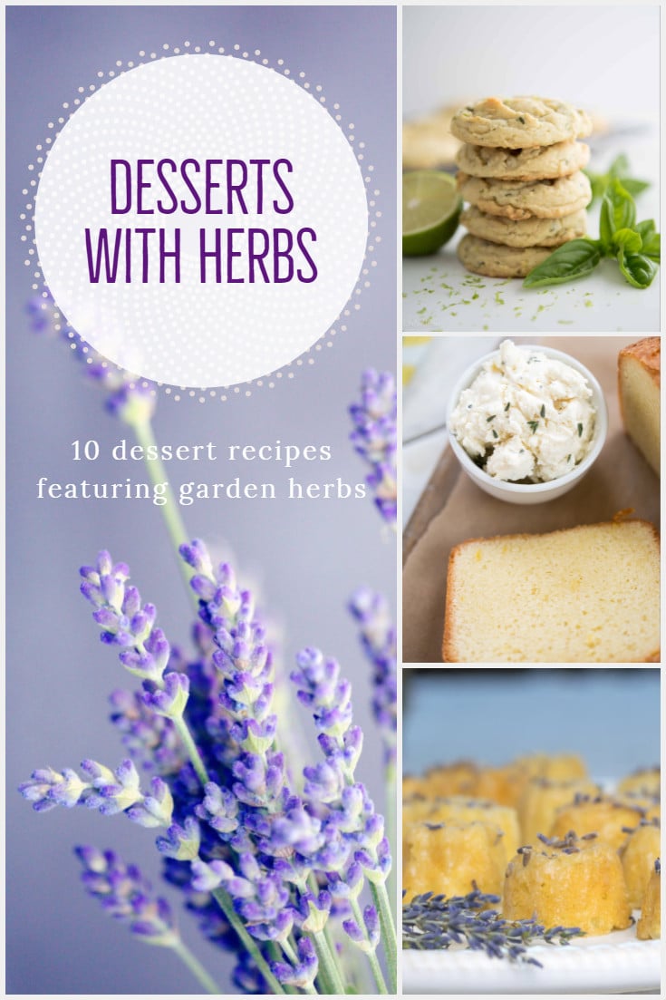 pin showing several recipes for desserts with herbs.