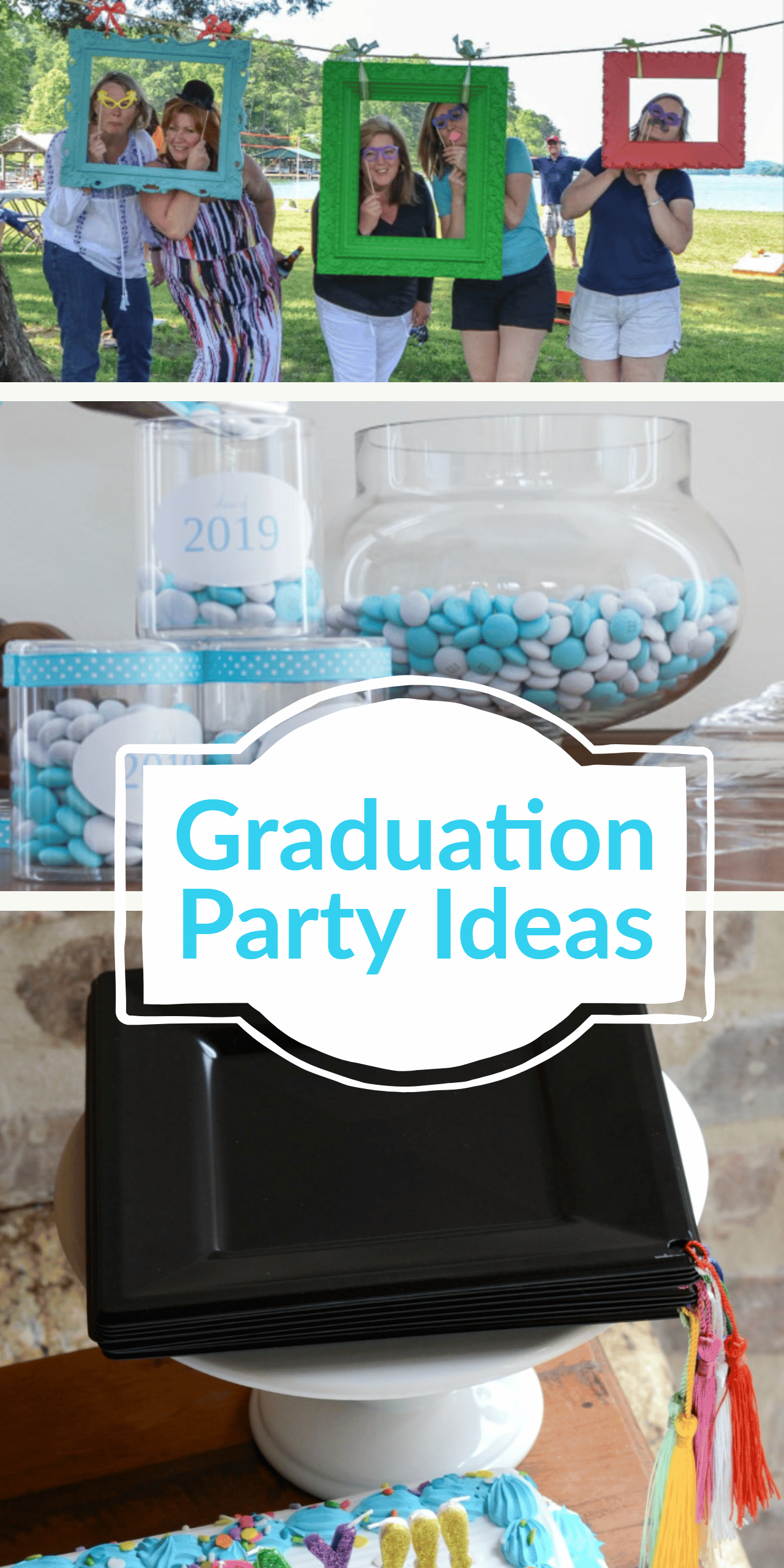 pin showing graduation party food and graduation party decoration and game ideas