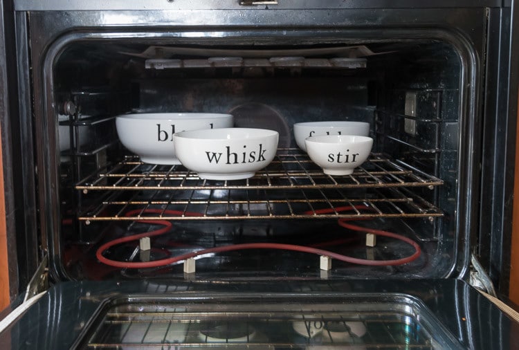 personalized bowls curing in the oven