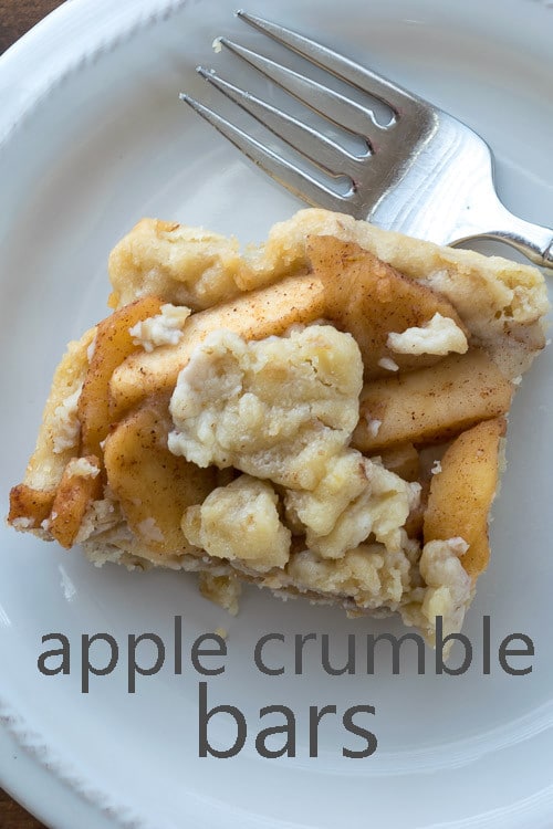 Apple Crumble Bars on a plate with a fork