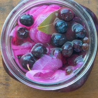Pickled blueberries from overhead.