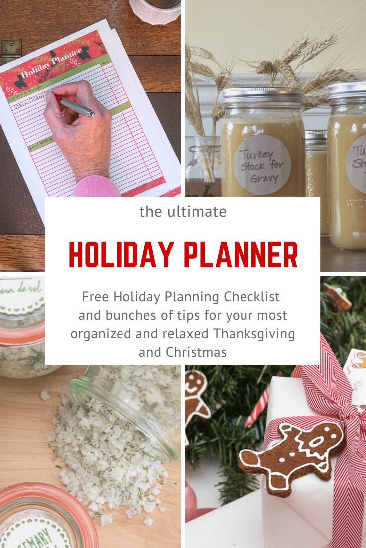 pin showing Ultimate Holiday Planner, Turkey Stock, food gifts and wrapped packages