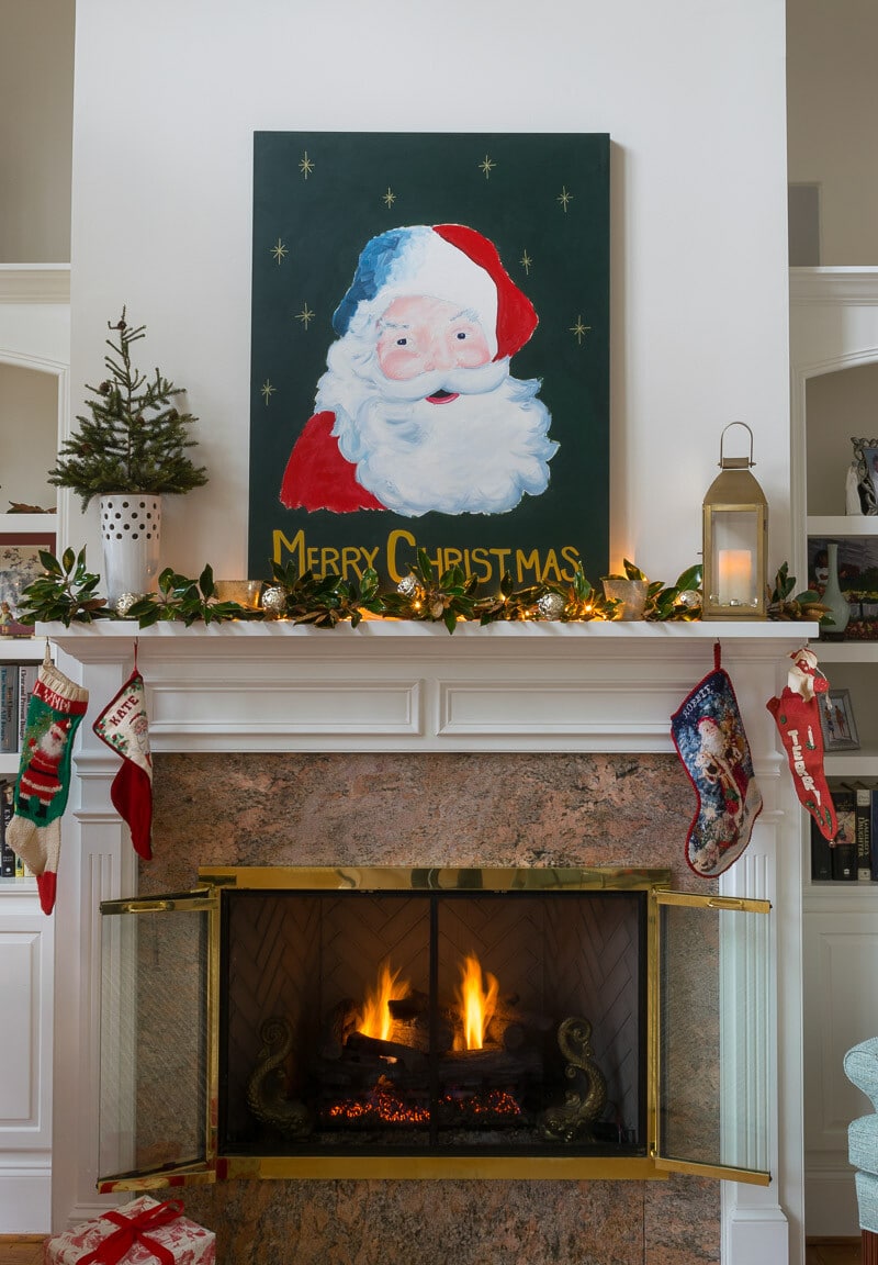 Magnolia Christmas Mantel with Santa Painting