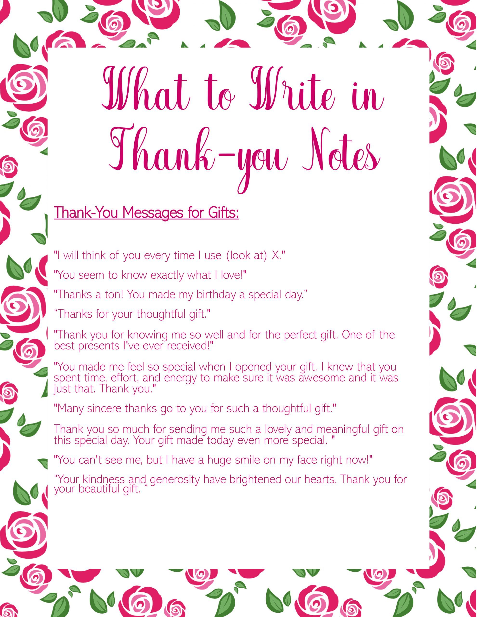 List of What to Write in Thank You Card