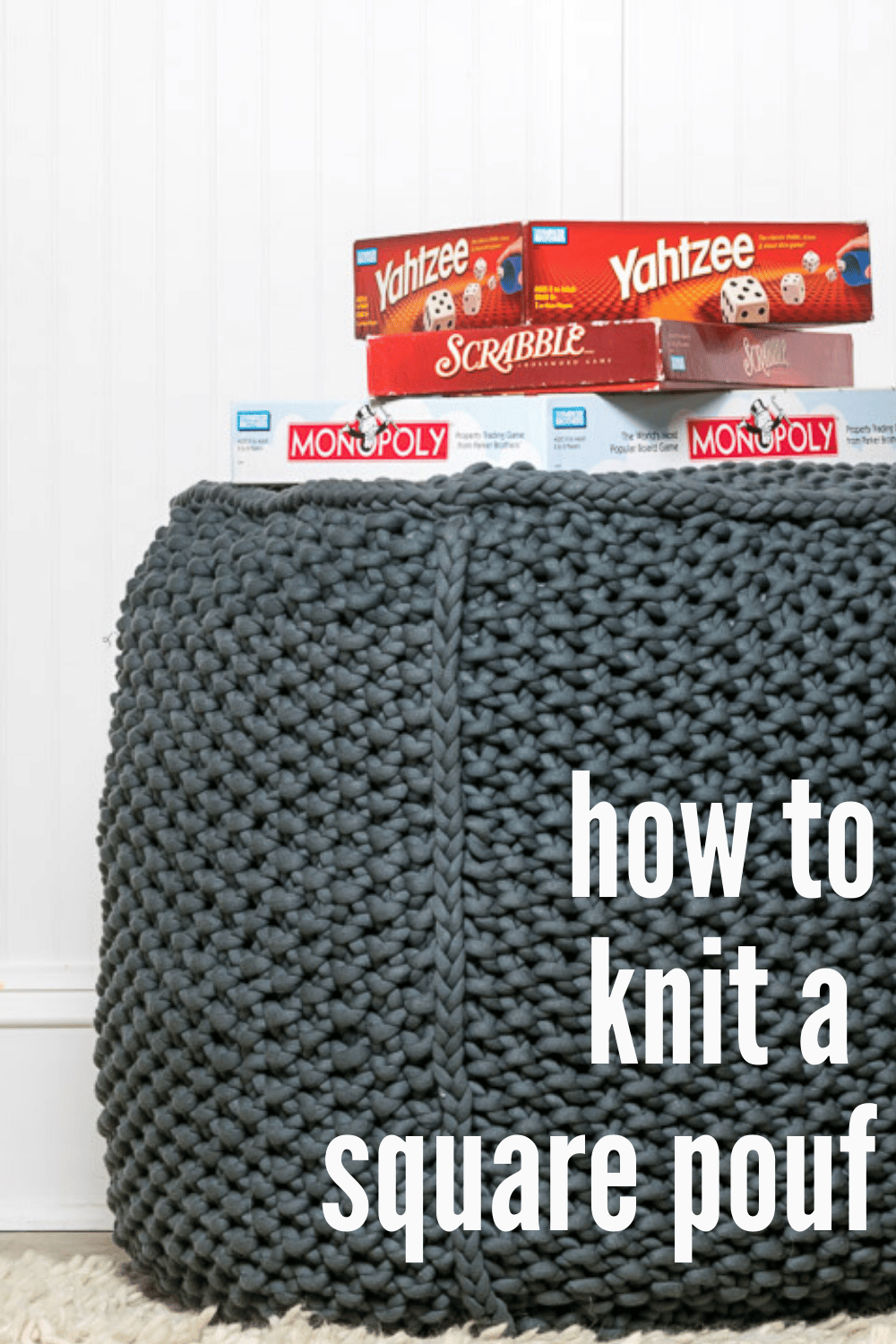 DIY Knit Pouf Pattern easy home decor project · Nourish and Nestle
