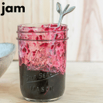 partial empty jar of blueberry and chamomile jam