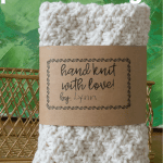 gift tag on knit washcloth