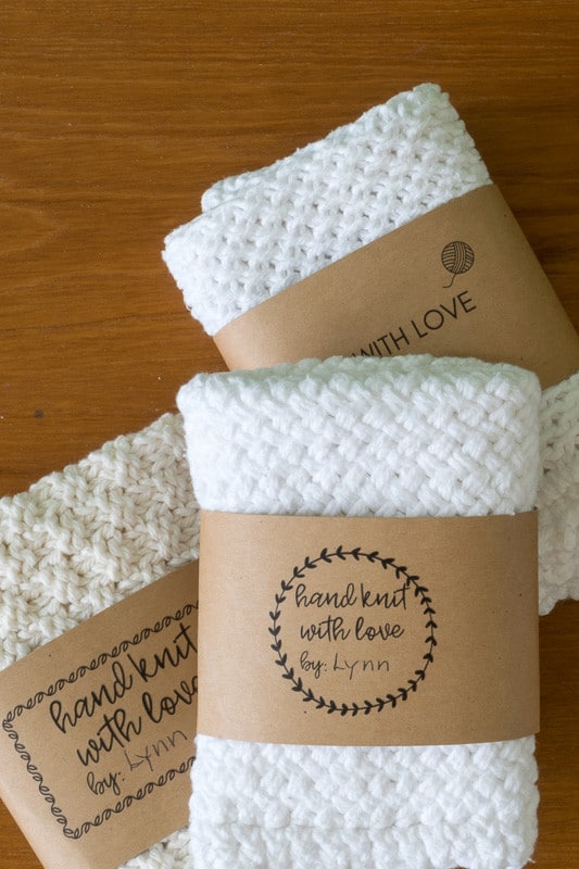 knitted washcloths with free printable gift tags