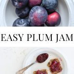 plum jamon toast and whole plums in bowl