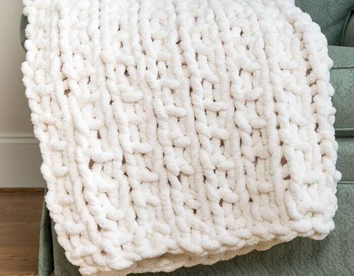 Showing closeup of Knit Blanket Pattern featuring Broken Rib Stitch
