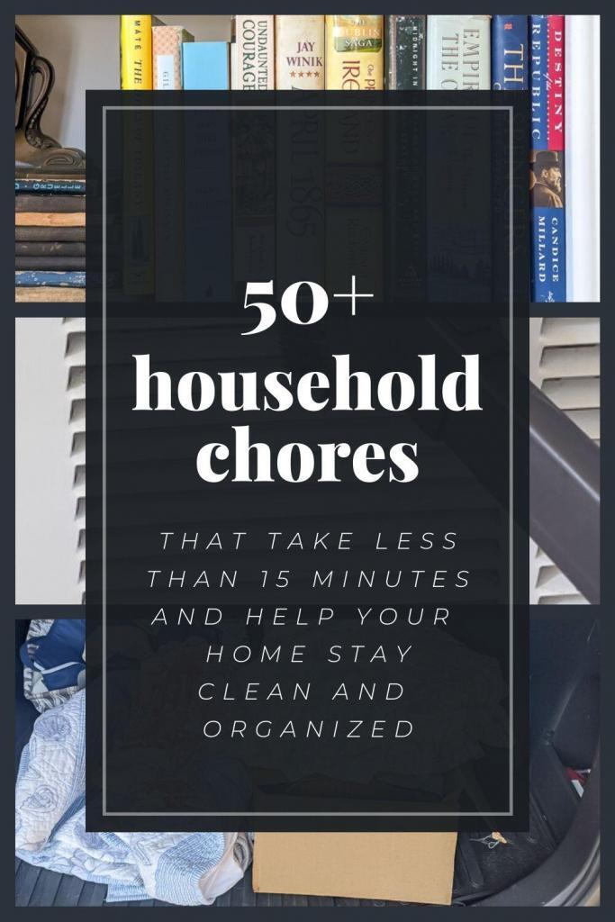 collage with images related to 50 plus household chores