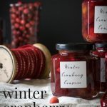 Jars of Winter Cranberry Conserve with Ribbon in the background