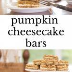 Stack of Pumpkin Cheesecake Bars on Plate and Cake Stand