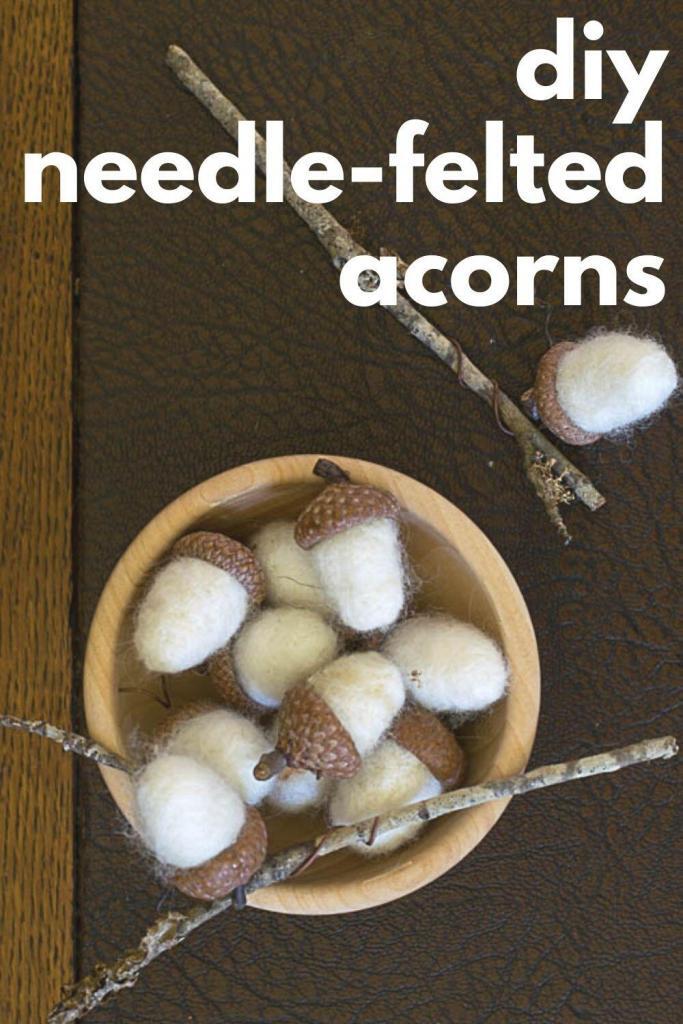 Bowl of needle-felted acorns