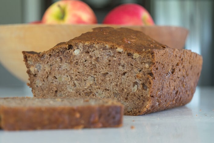 A cut loaf of Spiced Apple Quick Bread