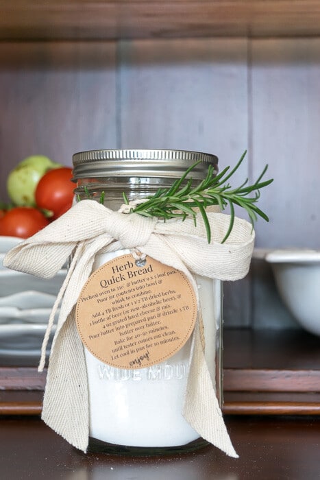 Herb Quick Bread dry ingredient in a jar with a tag of directions makes this a welcome food gift