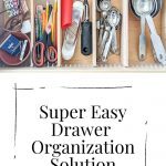 Showing my organized kitchen drawer which I organized with simple and flexible drawer dividers