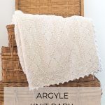 Pin showing Argyle Baby Blanket in a wicker basket.