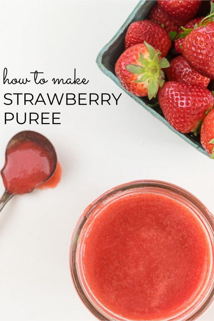 Fresh Strawberry Puree in a jar and a spoon.