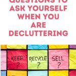 A colorful grid with the words, keep, recycle, sell, declutter, trash and donate.