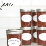 labeled jars of strawberry rhubarb jam