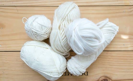 Skeins of white yarn.