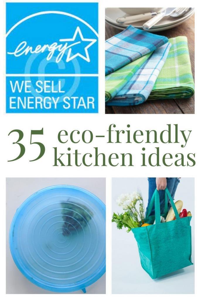 Using enegry star appliances, cloth napkins, silicon lids and fabric cloth bags are greatr ways to create a more sustainable kitchen.