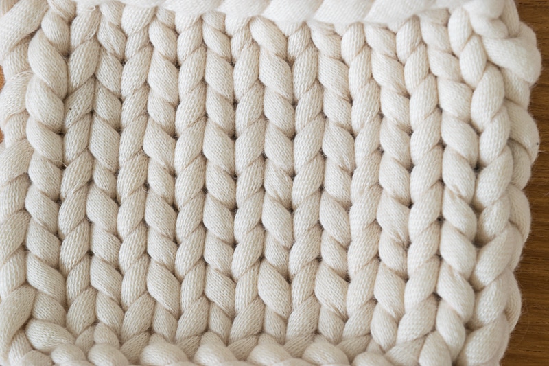 A swatch of stocking stitch, producing by alternating knit and purl rows.