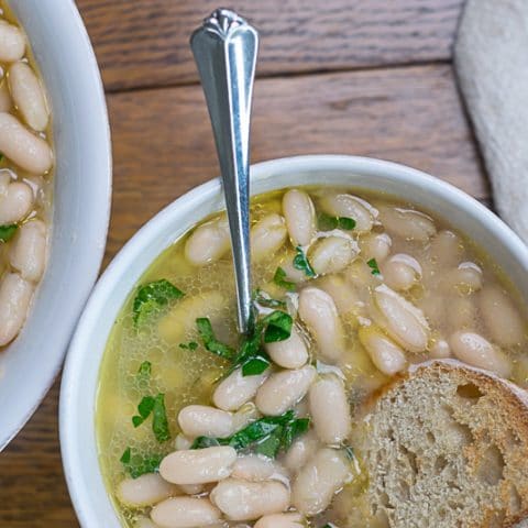 Brothy Beans in a bowl.
