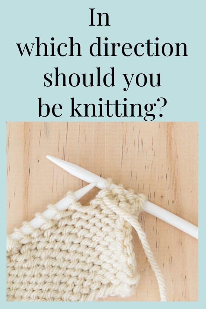 Showing knit work on needles with working yarn on right needle, telling you in which direction you should start knitting.
