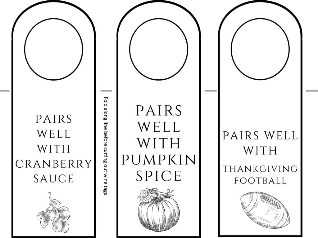 Image of printable wine tags for Thanksgiving. 