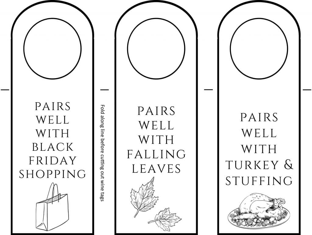 Image of printable wine tags for Thanksgiving.