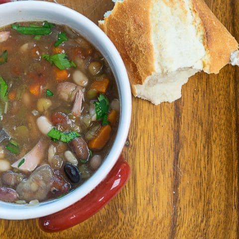 Bean and Turkey soup in a bowl.