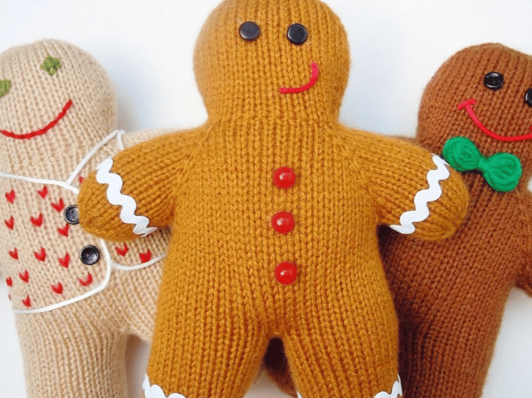 Knit Gingerbread Men are one of the Free Christmas Knitting Patterns included in this post.