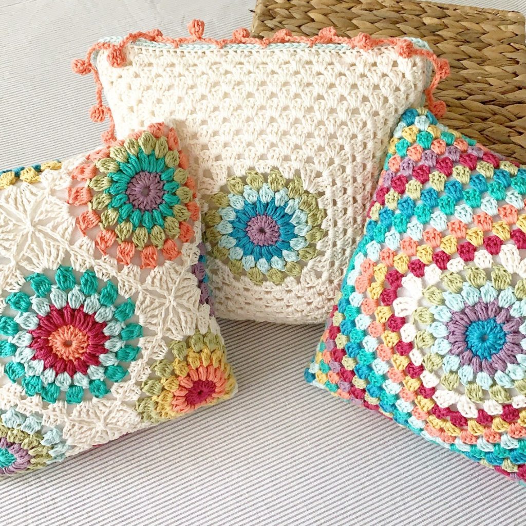 Crocheted pillows.