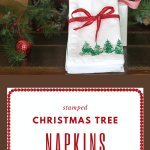 Christmas Tree Stamped Napkins on hutch.
