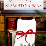 Christmas Tree Stamped Napkins on hutch.
