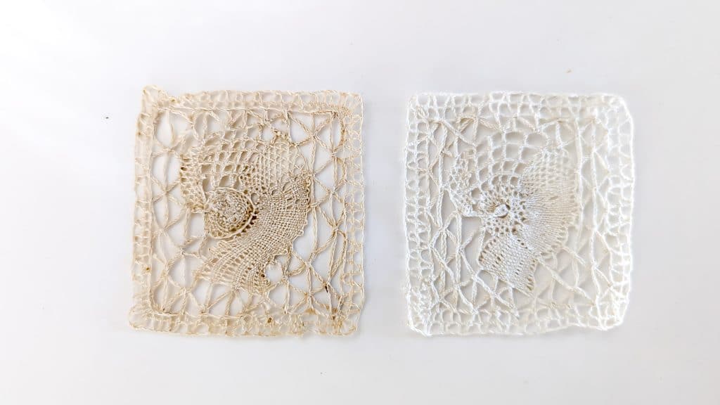 Before and after lace was cleaned.