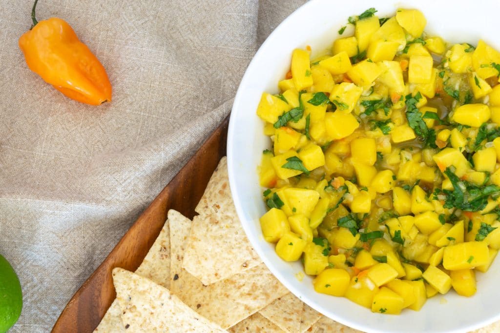 Habanero Mango Salad in a bowl.